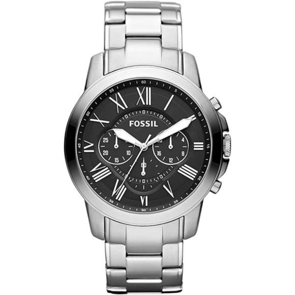 Fossil Men's Grant FS4736 Silver Stainless Steel Chronograph Watch